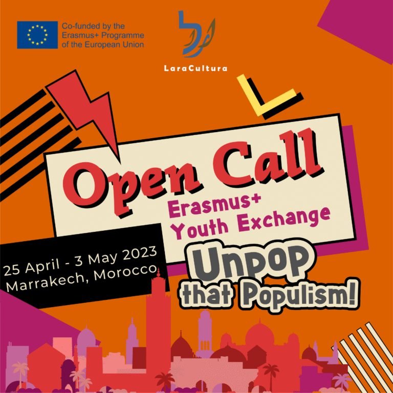 Open call poster for the Unpop That Populism youth exchange in Marrakech, 2023